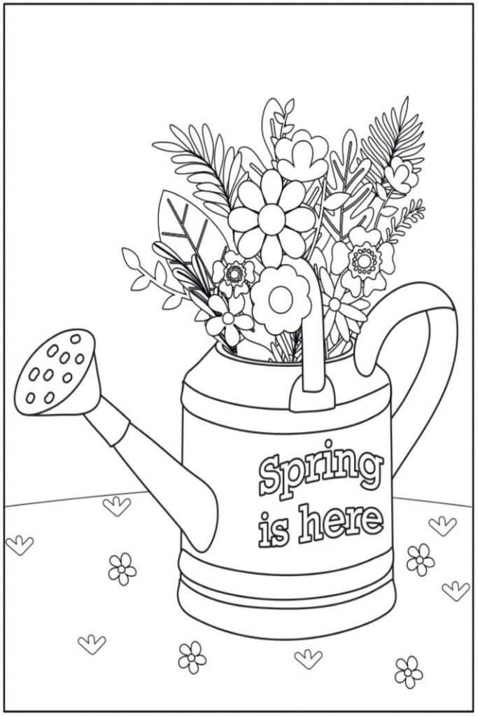 Online coloring book: A watering can full of flowers coloring page